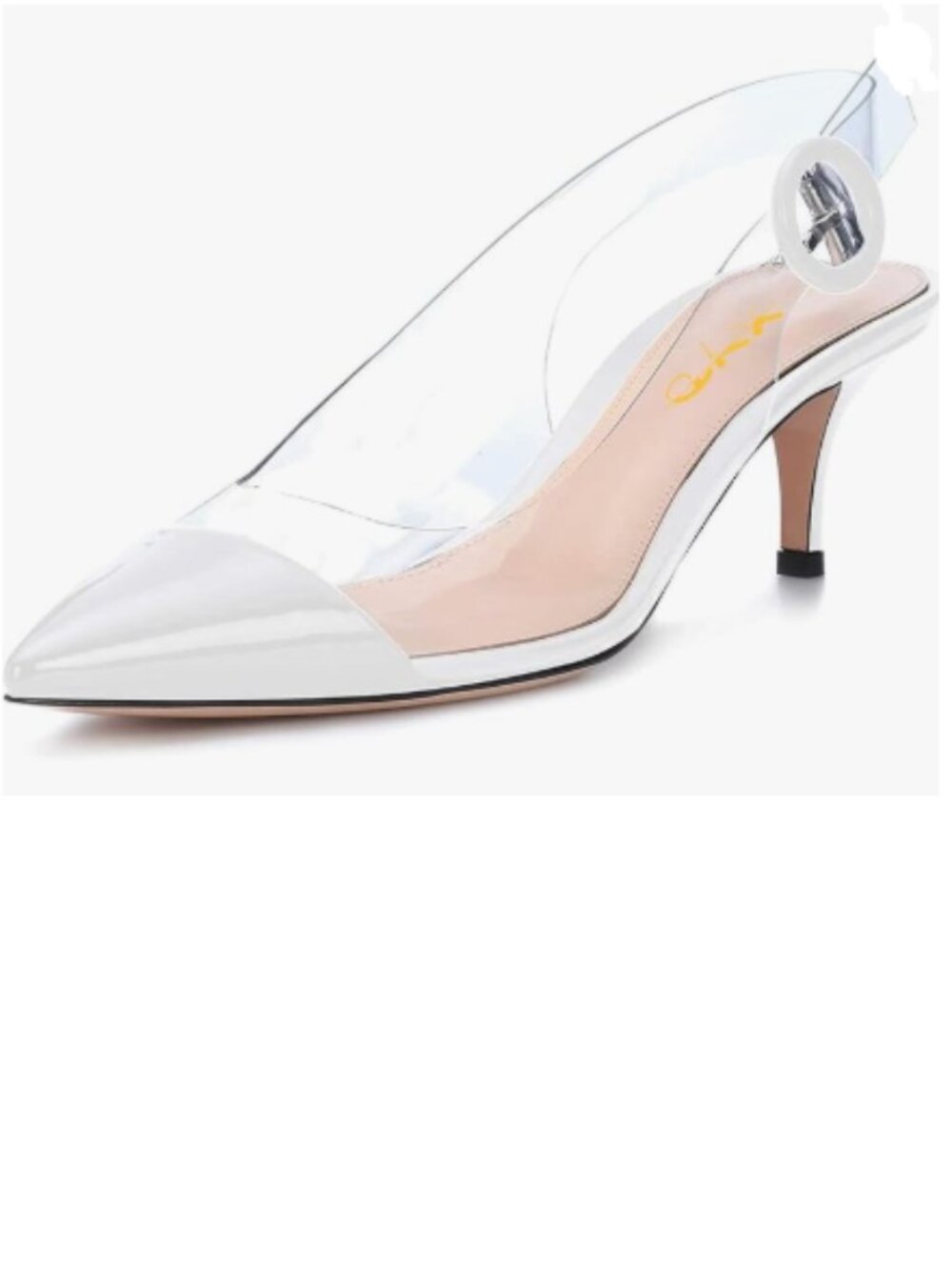 XYD White Transparent Slingback Kitten Heels Pumps Pointed Toe PVC Dress Sandals
